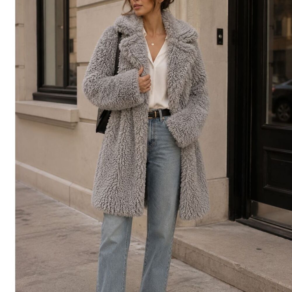 Wild Fable XL Gray Teddy Coat Shaggy Faux Fur Oversized Cozy Winter Jacket NWT